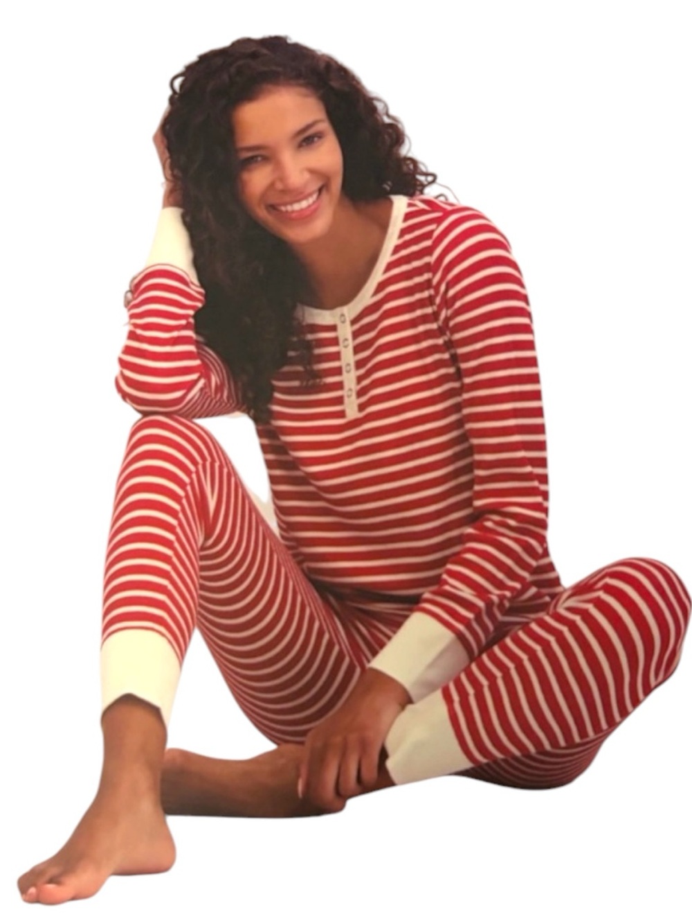 LUCKY BRAND Striped Thermal Henley Pajama Set in Red/White Stripes Size XL